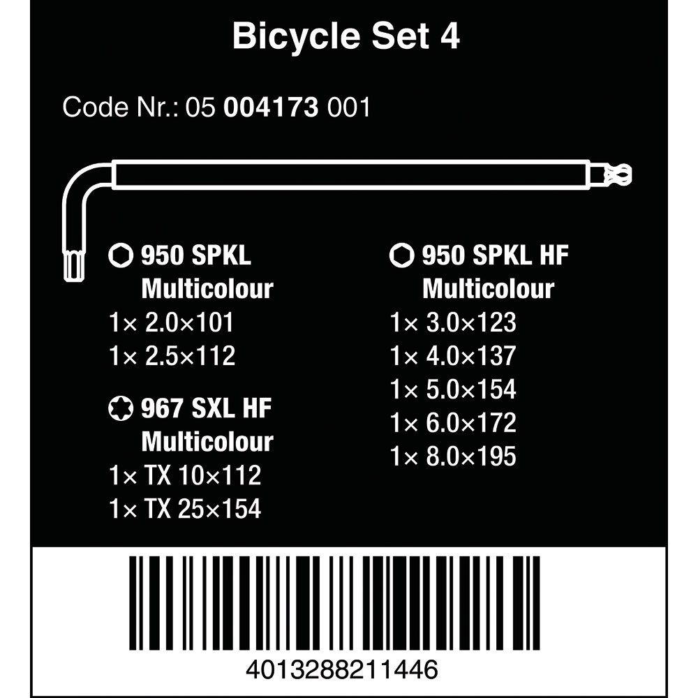 image 4 of Wera Tools Bicycle Set 4 Colour Coded Hex & Torx L-Keys Set 9pcs