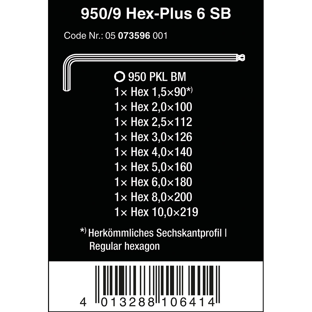 image 5 of Wera Tools 950/9 Hex-Plus 6 SB L-key Set BlackLaser