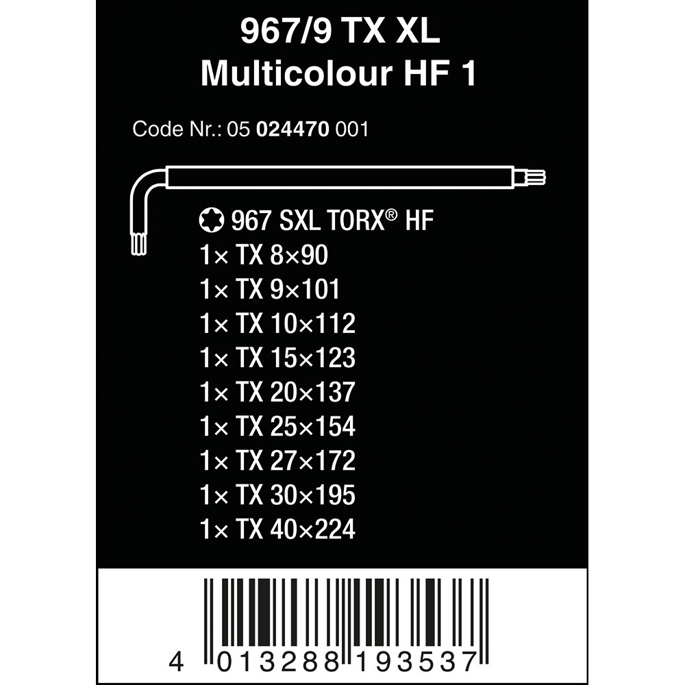 image 5 of Wera Tools 967/9 TX XL Multicolour HF 1 Long L-key Set With Holding Function