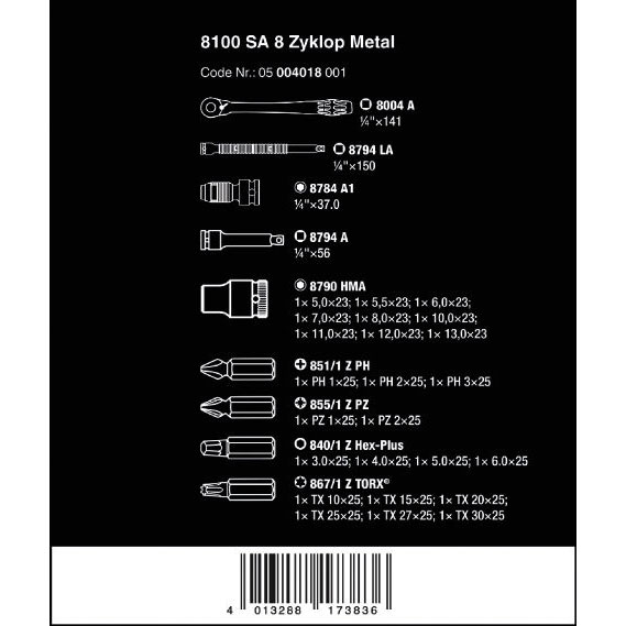 image 5 of Wera Tools 8100 SA 8 Zyklop Ratchet Set With Switch Lever 1/4