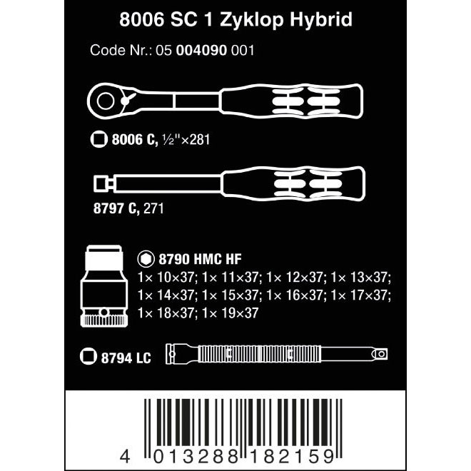 image 4 of Wera Tools 8006 SC 1 Zyklop Hybrid Ratchet Set 1/2 Drive
