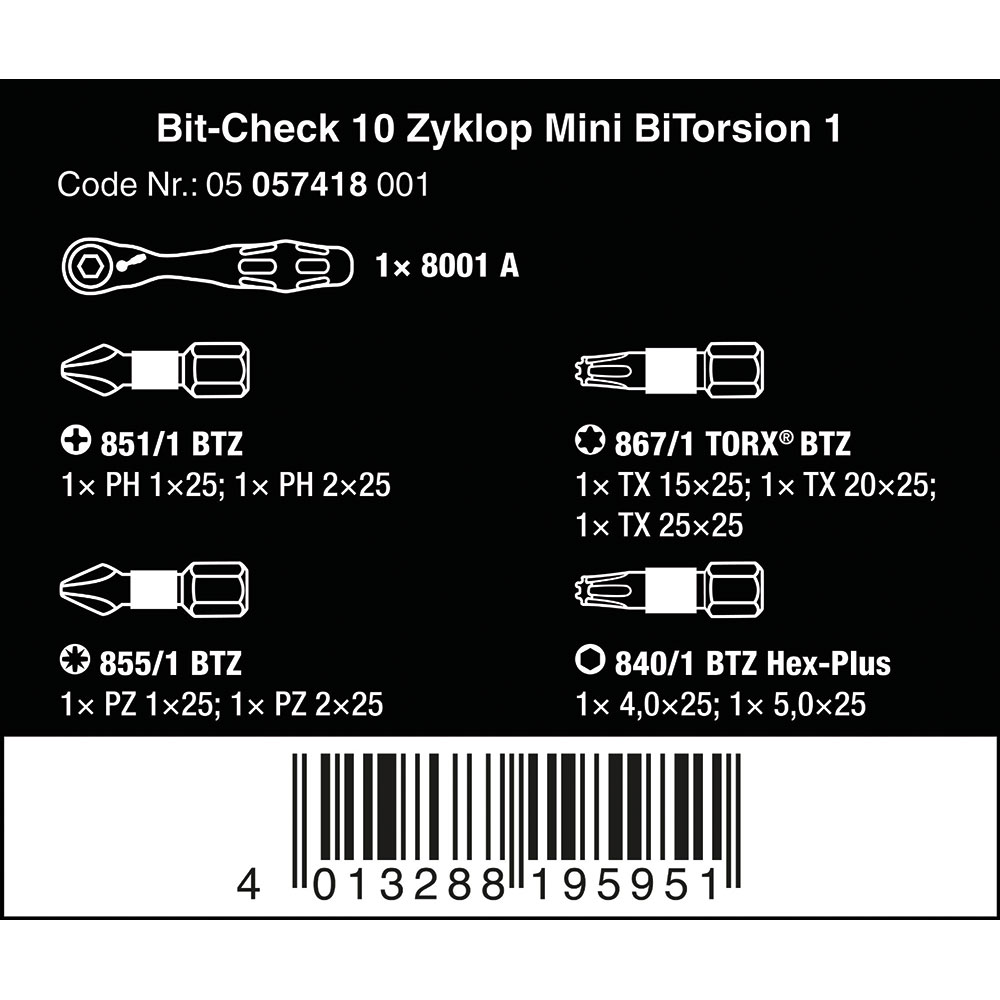 image 4 of Wera Tools Bit-Check 10 Zyklop Mini BiTorsion 1