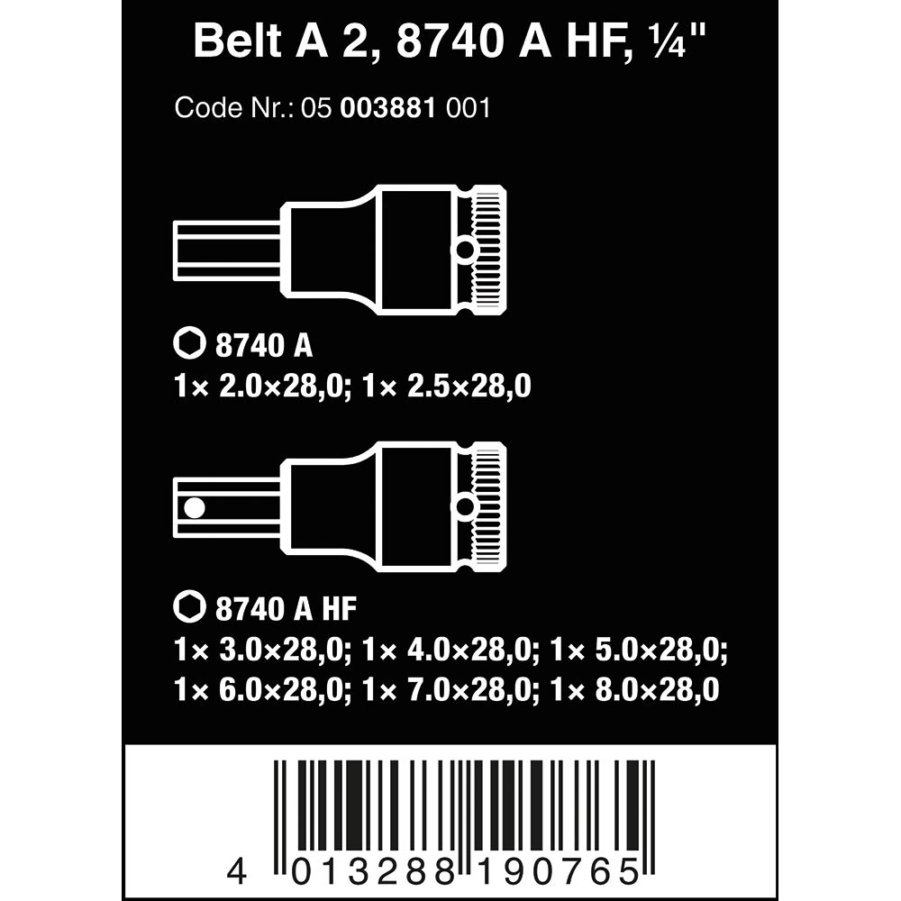 image 4 of Wera Tools Belt A 2 Zyklop In-Hex+ HF Bit Socket Set 1/4 8pc